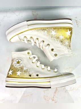 Converse Chuck Taylor All Star EVA Lift Platform High Sneakers White/Gold Girl 6